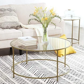 VASAGLE Round Coffee Table with Golden Steel Frame