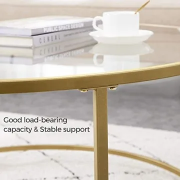 VASAGLE Round Coffee Table with Golden Steel Frame