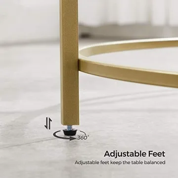 VASAGLE Round Coffee Table with Golden Steel Frame