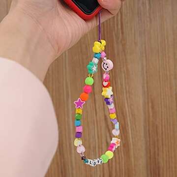 3PCS Beaded Phone Lanyard Wrist Strap Smiley Face Fruit Star Letter Pearl Handmade Rainbow Acrylic Polymer Clay Beads Keychain for Women Girls