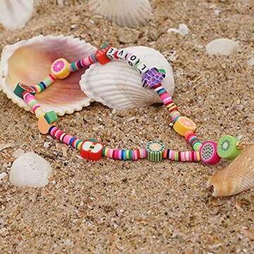 3PCS Beaded Phone Lanyard Wrist Strap Smiley Face Fruit Star Letter Pearl Handmade Rainbow Acrylic Polymer Clay Beads Keychain for Women Girls