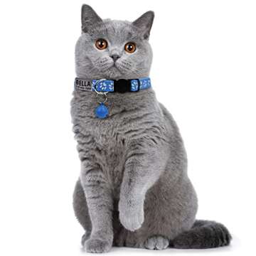 LaReine 2 Pack Cat Collar Personalized, Breakaway Kitten Collar with Phone and Name tag, Cat Collars Reflective with Bell for Girls & Boys (7.5"-12.5" Neck, Navy Blue)