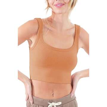 NIKIBIKI Women Seamless Chevron Ribbed Crop Top - Ultra Soft, Multi-Purpose