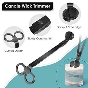 Saiveina 3 in 1 Candle Accessory Set, Candle Wick Trimmer, Wick Dipper, Candle Snuffer Extinguisher, Candle Care Kit with Gift Package for Candle Lover(Black)