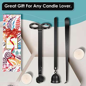 Saiveina 3 in 1 Candle Accessory Set, Candle Wick Trimmer, Wick Dipper, Candle Snuffer Extinguisher, Candle Care Kit with Gift Package for Candle Lover(Black)