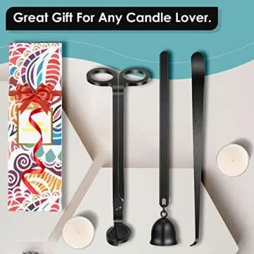Saiveina 3 in 1 Candle Accessory Set, Candle Wick Trimmer, Wick Dipper, Candle Snuffer Extinguisher, Candle Care Kit with Gift Package for Candle Lover(Black)