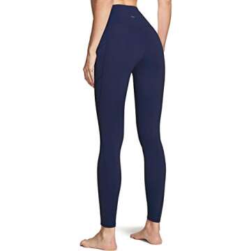 TSLA Women's Tummy Control Yoga Pants with High Waist and Running Yoga Leggings, 4 Way Stretch Athletic Pants for Workout, Pocket Peachy Navy, X-Large