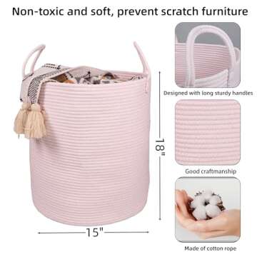 XUANGUO Cotton Rope Laundry Basket Hamper for Girls Kids Baby Nursery Hamper Bin Woven Storage Baske...