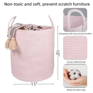 XUANGUO Cotton Rope Laundry Basket Hamper for Girls Kids Baby Nursery Hamper Bin Woven Storage Baske...