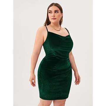 SOLY HUX Plus Size Velvet Bodycon Mini Dress Dark Green