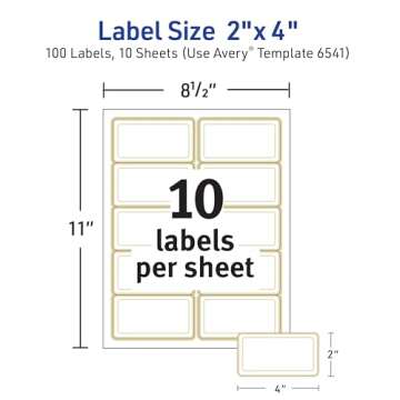 Avery 2" x 4" Rectangle Labels with Gold Border - 100 Pack