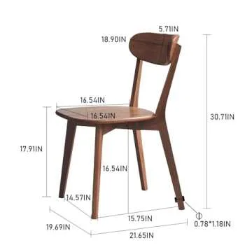 Vadisun Dining Chairs, Kitchen Chairs, 100% Oak Solid Wood Modern Chair with Curved Backrest Kitchen & Dining Room Chairs Modern Chair for Living Room, Dining Room (4, Walnut)