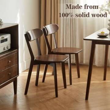Vadisun Dining Chairs, Kitchen Chairs, 100% Oak Solid Wood Modern Chair with Curved Backrest Kitchen & Dining Room Chairs Modern Chair for Living Room, Dining Room (4, Walnut)