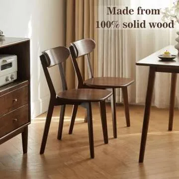 Vadisun Dining Chairs, Kitchen Chairs, 100% Oak Solid Wood Modern Chair with Curved Backrest Kitchen & Dining Room Chairs Modern Chair for Living Room, Dining Room (4, Walnut)