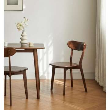 Vadisun Dining Chairs, Kitchen Chairs, 100% Oak Solid Wood Modern Chair with Curved Backrest Kitchen & Dining Room Chairs Modern Chair for Living Room, Dining Room (4, Walnut)