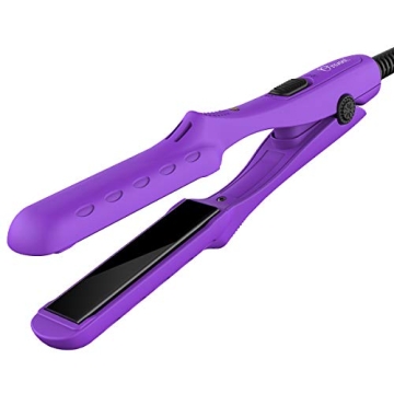Ovonni Mini Travel Hair Straightener, Dual Voltage 3/4 Inch Ceramic Tourmaline Negative Ionic Flat Iron with Traveling Bag for Europe, Professional Straightener Iron for Fine/Thin Short Hair (Purple)