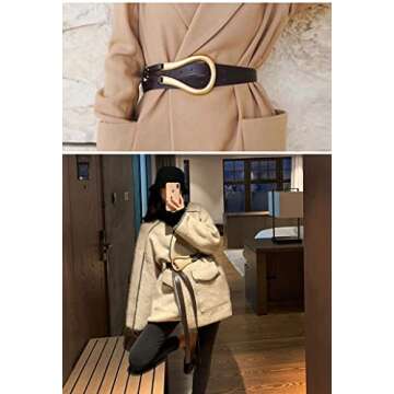 Block Garden Women PU Leather Waist Belt Double Strap Tie Wrap Cinch Belt, 01 Black