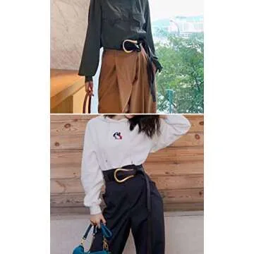 Block Garden Women PU Leather Waist Belt Double Strap Tie Wrap Cinch Belt, 01 Black