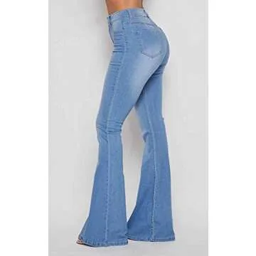 SOHO GLAM High Waisted Stretchy Elastic Bell Bottom Jeans Women Denim Pant