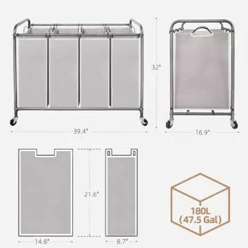 Laundry Sorter with Wheels - STORAGE MANIAC 4 Section Hamper