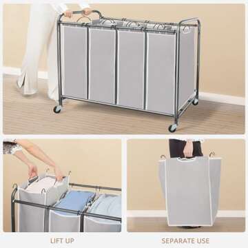 Laundry Sorter with Wheels - STORAGE MANIAC 4 Section Hamper