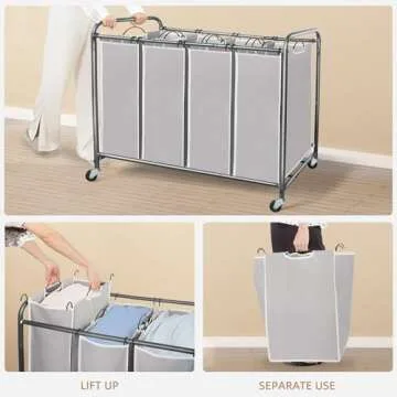 Laundry Sorter with Wheels - STORAGE MANIAC 4 Section Hamper