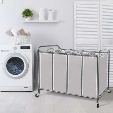 Laundry Sorter with Wheels - STORAGE MANIAC 4 Section Hamper