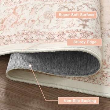 LIVEBOX Pink Area Rug 5x7 - Large Oriental Floral Living Room Rug Vintage Non-Slip Indoor Rug Aesthe...