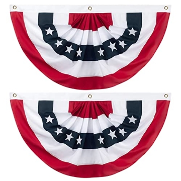 2PCS American Pleated Fan Flag, 3 x 6 Feet USA Patriotic Half Fan Bunting Flag Indoor Outdoor Decora...
