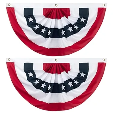 2PCS American Pleated Fan Flag, 3 x 6 Feet USA Patriotic Half Fan Bunting Flag Indoor Outdoor Decora...
