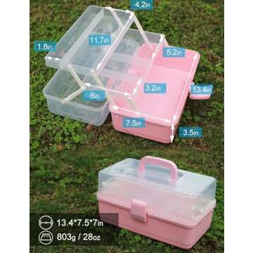 Beoccudo Pink Tackle Box Hair Accessories Organizer Tackle Box Organizer Craft Box 3 Layers Plastic Portable Storage Box with Handle Nail Sewing Organizer Pink Tool Box