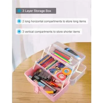 Beoccudo Pink Tackle Box Hair Accessories Organizer Tackle Box Organizer Craft Box 3 Layers Plastic Portable Storage Box with Handle Nail Sewing Organizer Pink Tool Box
