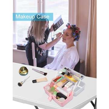 Beoccudo Pink Tackle Box Hair Accessories Organizer Tackle Box Organizer Craft Box 3 Layers Plastic Portable Storage Box with Handle Nail Sewing Organizer Pink Tool Box