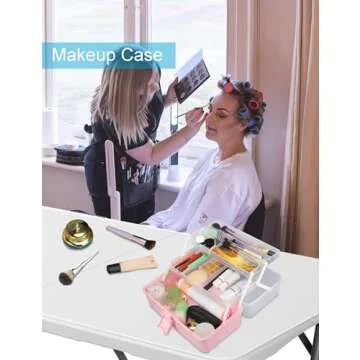 Beoccudo Pink Tackle Box Hair Accessories Organizer Tackle Box Organizer Craft Box 3 Layers Plastic Portable Storage Box with Handle Nail Sewing Organizer Pink Tool Box