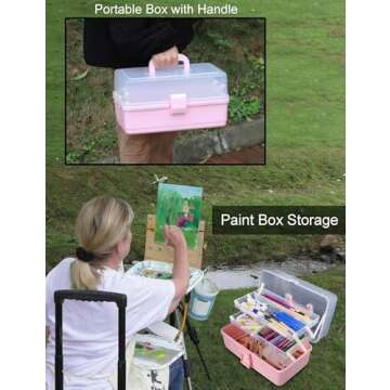 Beoccudo Pink Tackle Box Hair Accessories Organizer Tackle Box Organizer Craft Box 3 Layers Plastic Portable Storage Box with Handle Nail Sewing Organizer Pink Tool Box