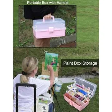 Beoccudo Pink Tackle Box Hair Accessories Organizer Tackle Box Organizer Craft Box 3 Layers Plastic Portable Storage Box with Handle Nail Sewing Organizer Pink Tool Box