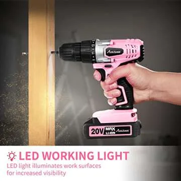 AVID POWER 20V MAX Lithium lon Cordless Drill Set, Power Drill Kit with Battery and Charger, 3/8-Inch Keyless Chuck, Variable Speed, 16 Position and 22pcs Drill Bits (Pink)