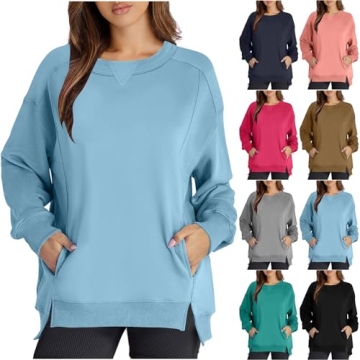 Comfortable Women's Oversized Sweatshirt - Casual Crew Neck with Pockets
