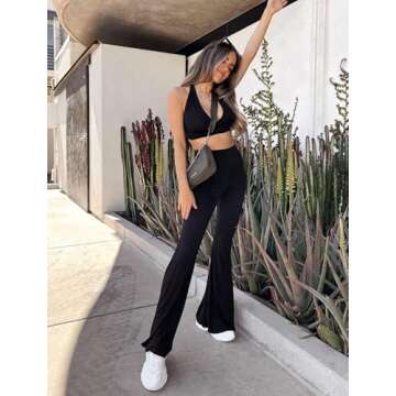 ZOOSIXX Black Flare Yoga Pants for Women, Crossover Soft Bootcut Leggings