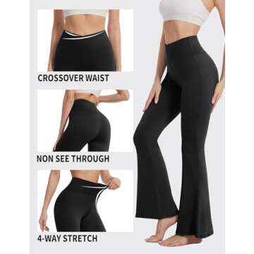 ZOOSIXX Black Flare Yoga Pants for Women, Crossover Soft Bootcut Leggings
