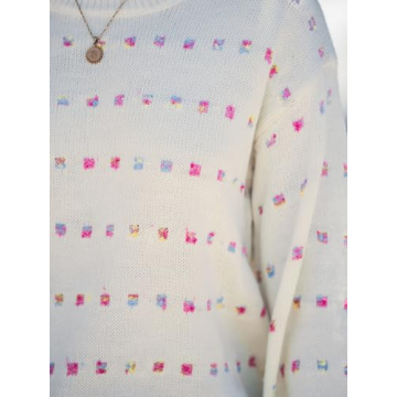 CUPSHE Womens Crewneck Sweaters Long Sleeve Cozy Knit Rainbow Dots Pullover Jumper Tops Apricot, M