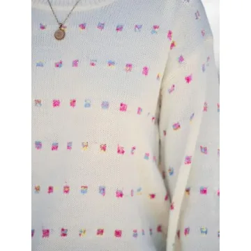 CUPSHE Womens Crewneck Sweaters Long Sleeve Cozy Knit Rainbow Dots Pullover Jumper Tops Apricot, M