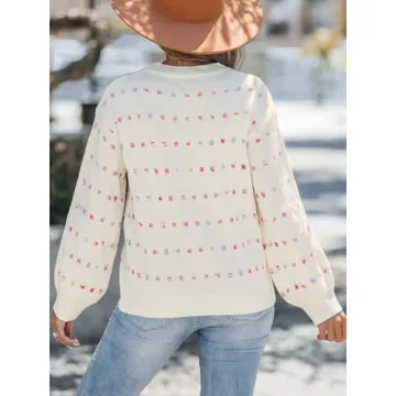 CUPSHE Womens Crewneck Sweaters Long Sleeve Cozy Knit Rainbow Dots Pullover Jumper Tops Apricot, M