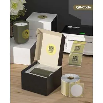 MUNBYN 2 Inch (50.8X 50.8mm) Gold Transparent Thermal Labels, Round Fine Glitter Printable Thermal Stickers for Small Businesses, 500 Labels/1 Roll