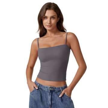 QINSEN Women's Spaghetti Strap Tank Tops Adjustable Cute Camisole Going Out Crop Tops Summer Clothes Dark Grey S