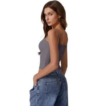 QINSEN Women's Spaghetti Strap Tank Tops Adjustable Cute Camisole Going Out Crop Tops Summer Clothes Dark Grey S