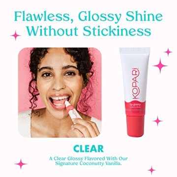Kopari Coconut Lip Glossy - Clear Lip Oil Gloss, Sheer Non Stick Gloss, Hydrating and Moisturizing, Infused with Shea Butter & Squalane, Clear