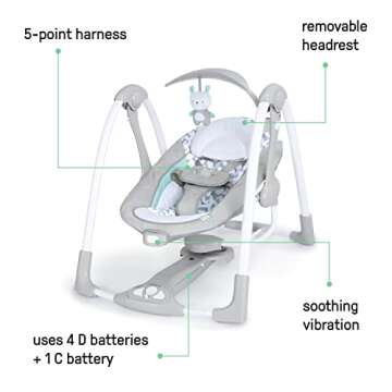 Ingenuity ConvertMe 2-in-1 Compact Portable Automatic Baby Swing & Infant Seat, Battery-Powered Vibr...