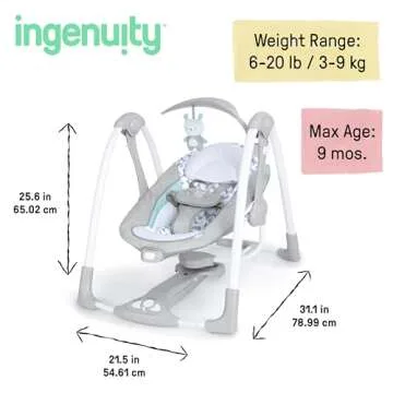 Ingenuity ConvertMe 2-in-1 Compact Portable Automatic Baby Swing & Infant Seat, Battery-Powered Vibrations, Nature Sounds, 0-9 Months 6-20 lbs (Raylan)