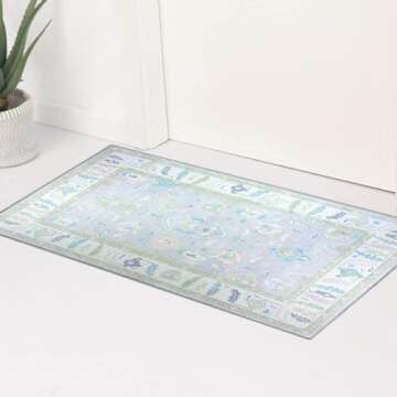 Modern Oushak Rug, Vintage Turkish Lavender Oriental Antique Inspired Small Area Rugs, Washable Luxu...